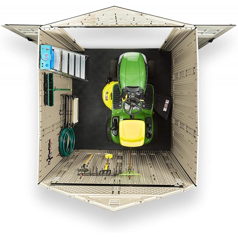 77 Ft Durable Weather Resistant Resin Outdoor Garden Storage Shed with Windows and Utility Hooks, Sand