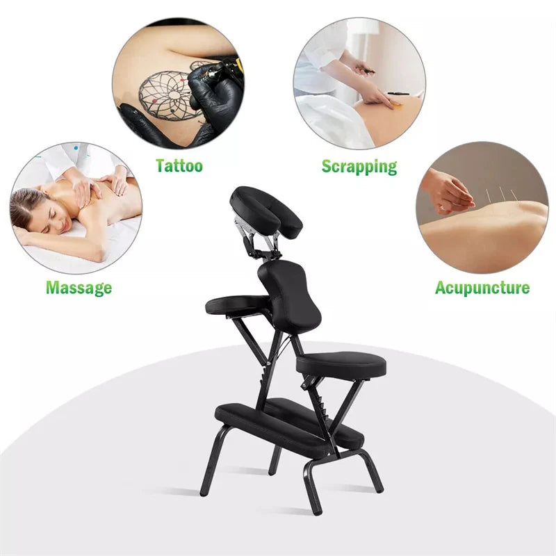 Portable Lightweight Massage Chair, PU Leather Tattoo Spa Chair with Thickened Sponge & Carrying Bag, Folding Travel Chair for Massage Therapy