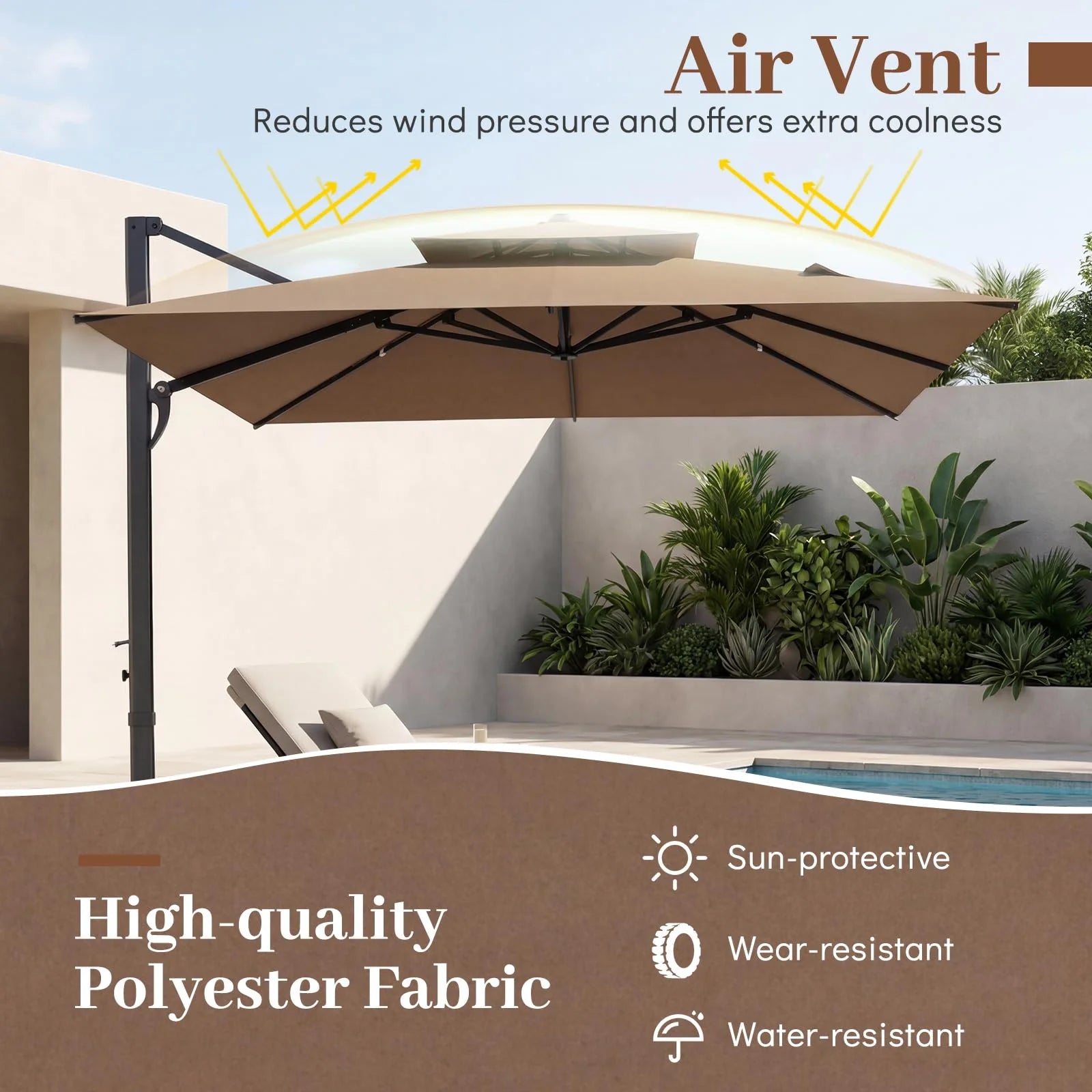 Tangkula 10 FT Patio Cantilever Umbrella | Large Square Offset Hanging Umbrella w/ 360° Rotation