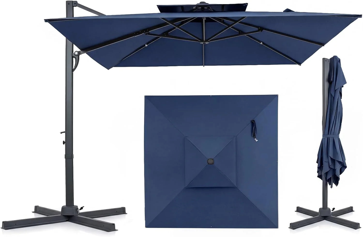 Tangkula 10 FT Patio Cantilever Umbrella | Large Square Offset Hanging Umbrella w/ 360° Rotation