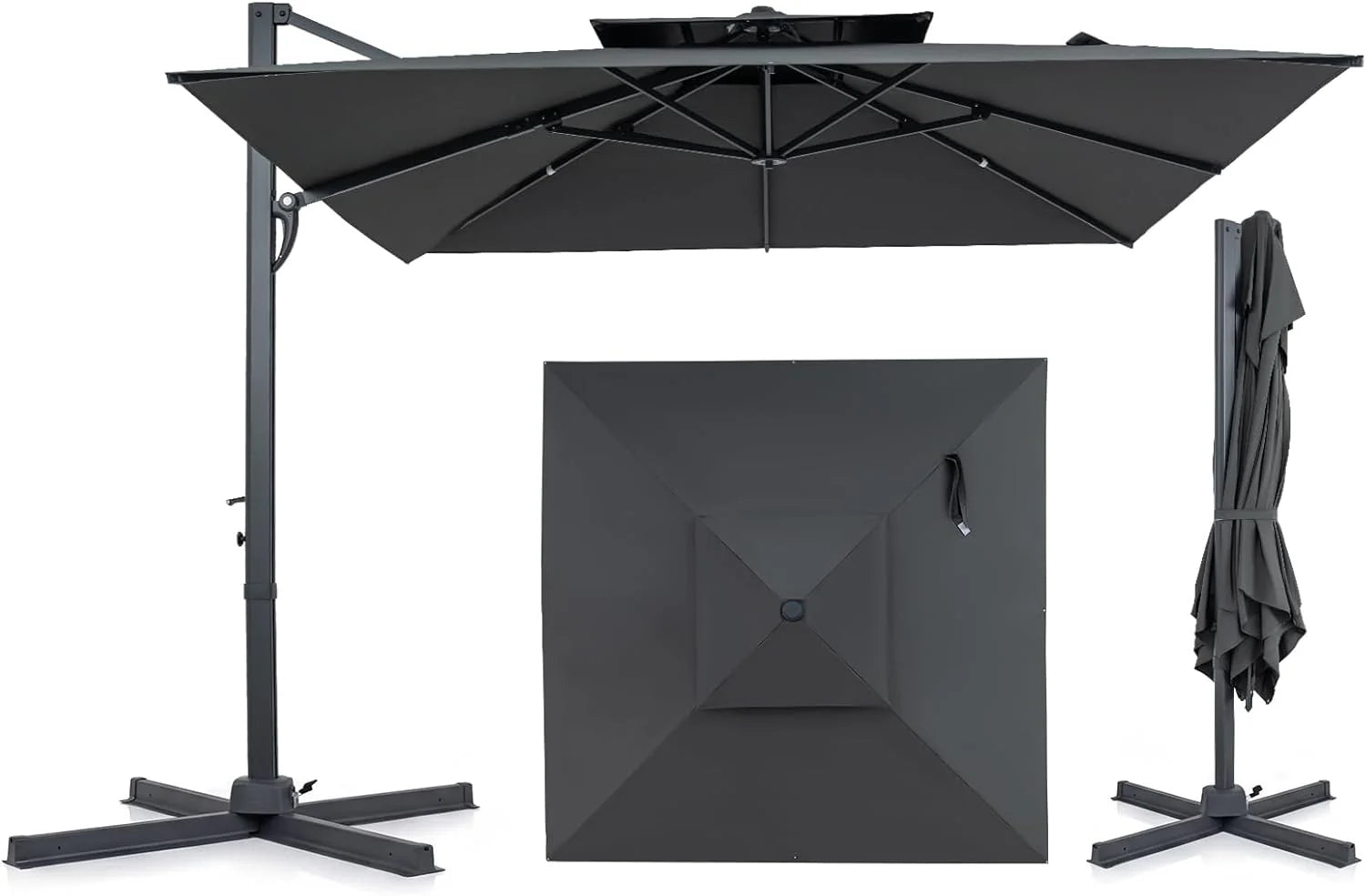 Tangkula 10 FT Patio Cantilever Umbrella | Large Square Offset Hanging Umbrella w/ 360° Rotation