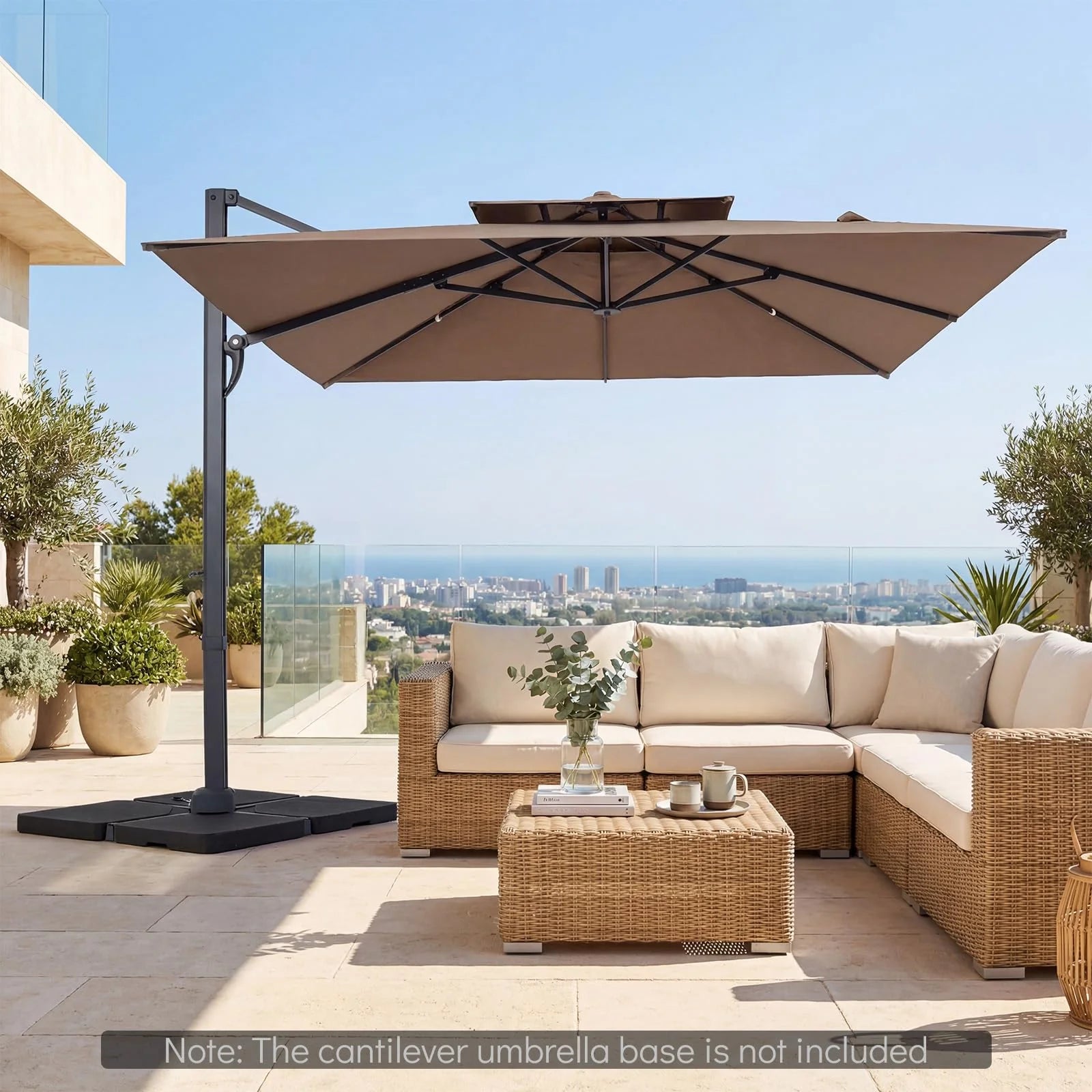 Tangkula 10 FT Patio Cantilever Umbrella | Large Square Offset Hanging Umbrella w/ 360° Rotation