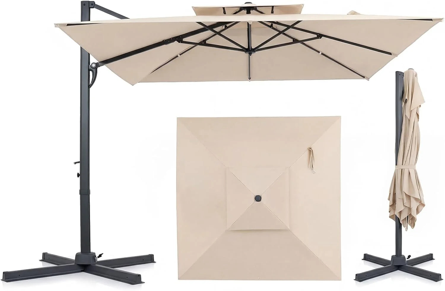 Tangkula 10 FT Patio Cantilever Umbrella | Large Square Offset Hanging Umbrella w/ 360° Rotation