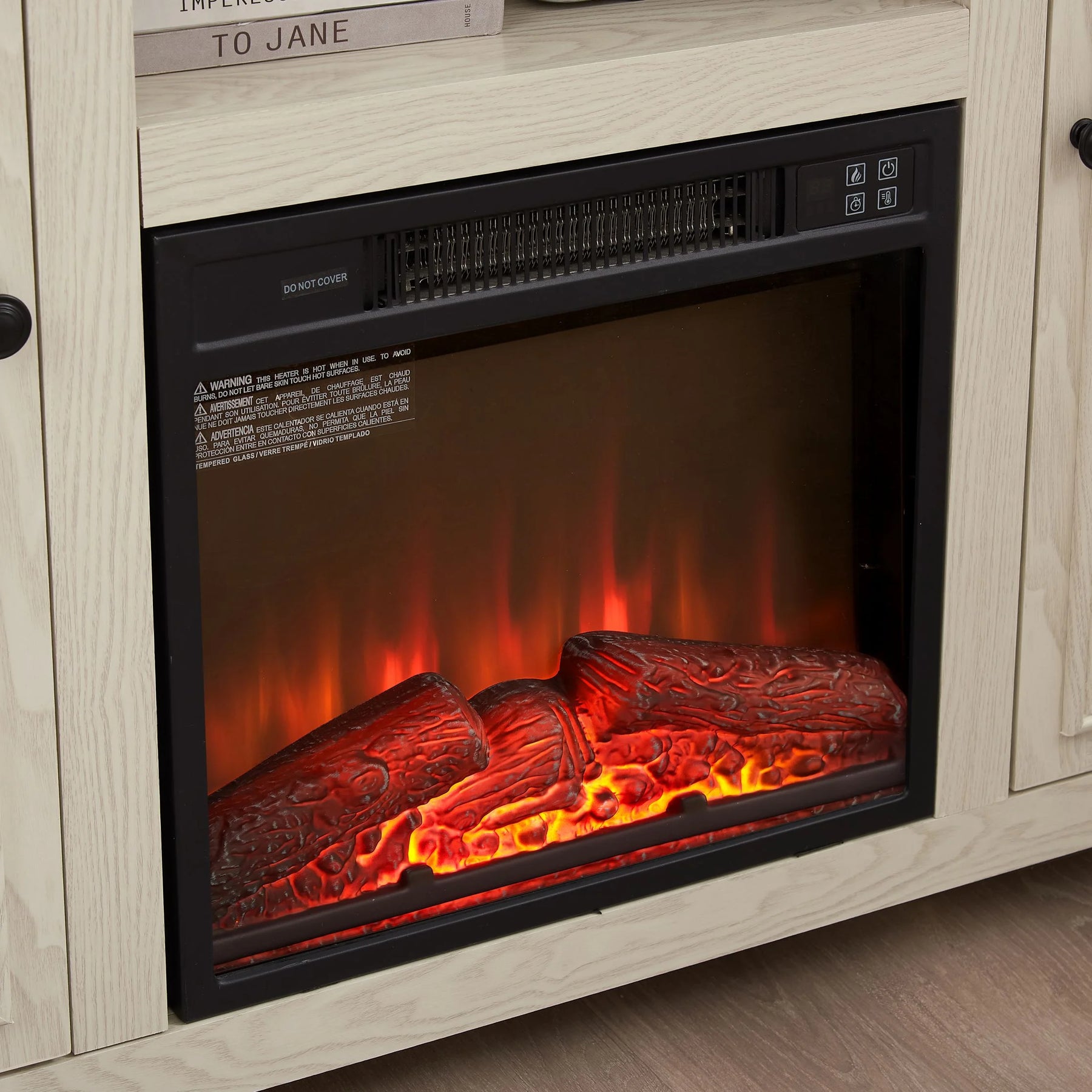 60" Farmhouse Fireplace TV Stand for Tvs up to 70 in, Entertainment Center with 18" Electric Fireplace, Rustic TV with Glass Barn Doors for Living Room, Adjustable Shelf