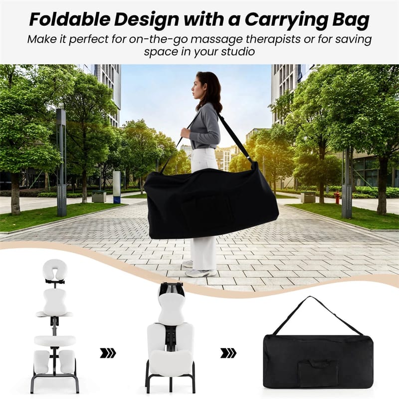 Portable Lightweight Massage Chair, PU Leather Tattoo Spa Chair with Thickened Sponge & Carrying Bag, Folding Travel Chair for Massage Therapy