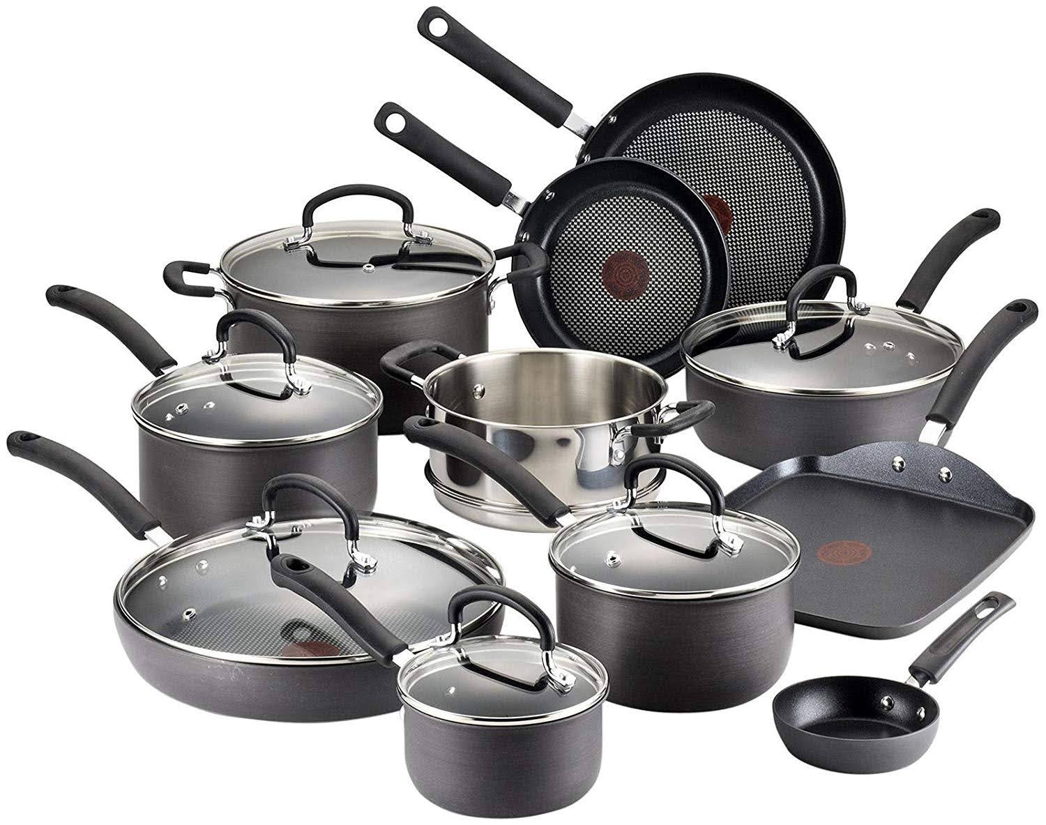 T-Fal Ultimate Hard Anodized Nonstick 17 Piece Cookware Set Black