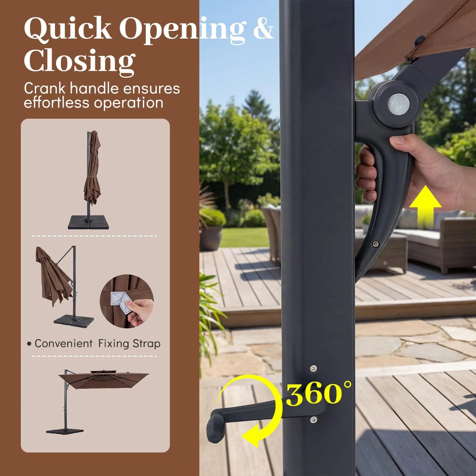 Tangkula 10 FT Patio Cantilever Umbrella | Large Square Offset Hanging Umbrella w/ 360° Rotation