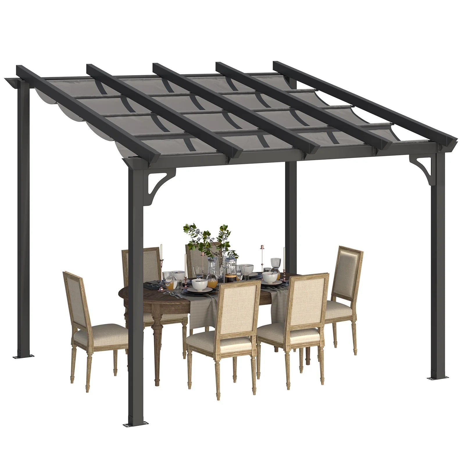AECOJOY 10' x 8' Gazebo for Patio, Retractable Pergola with Adjustable Sun Shade Canopy Roof
