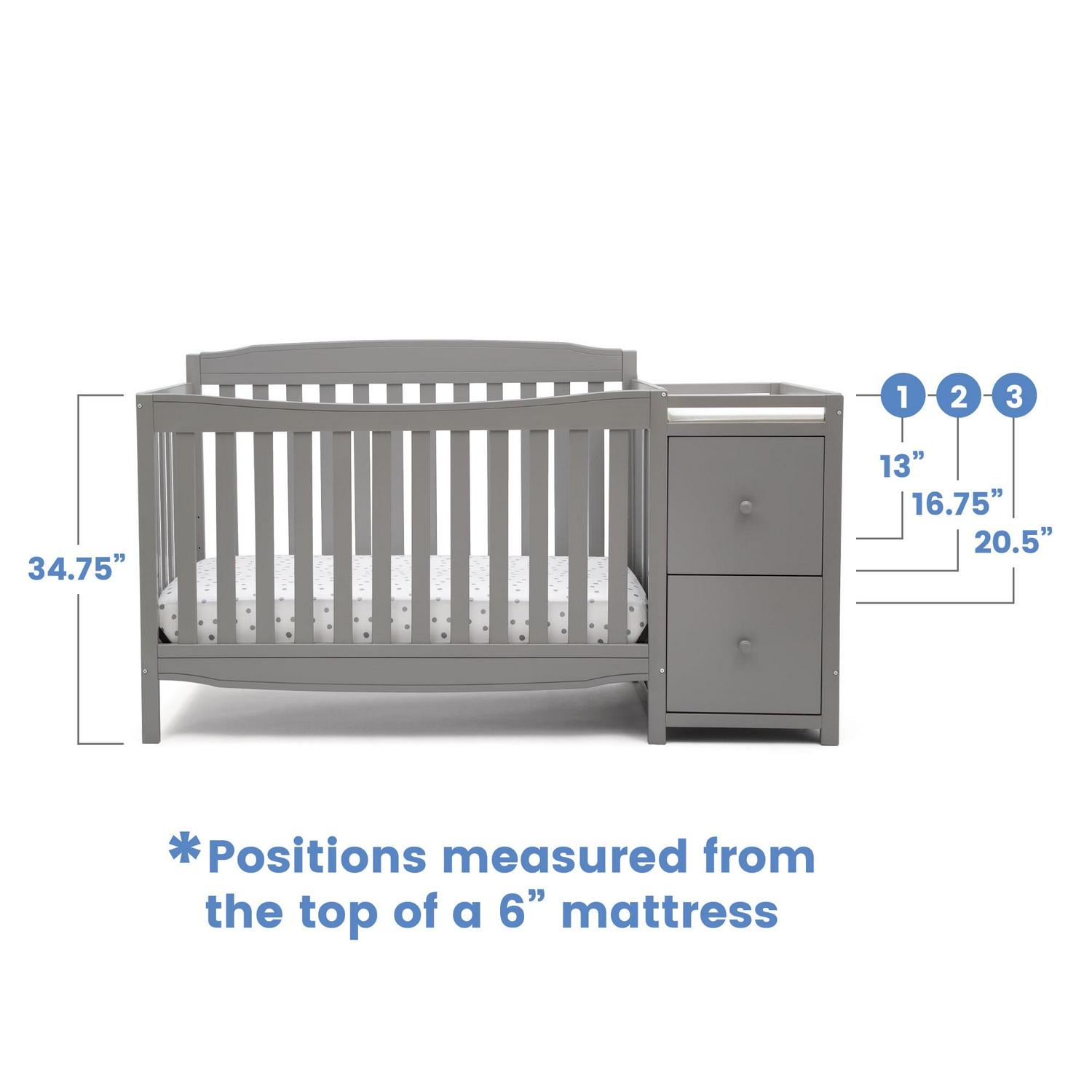 Delta Children Mason 6 - in - 1 Convertible Crib and Changer. Gray