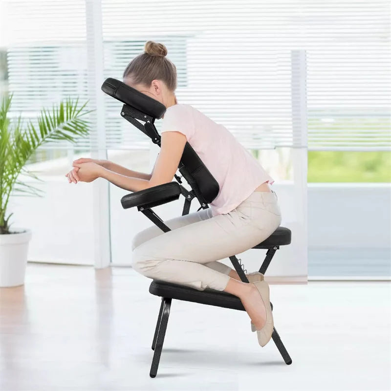 Portable Lightweight Massage Chair, PU Leather Tattoo Spa Chair with Thickened Sponge & Carrying Bag, Folding Travel Chair for Massage Therapy
