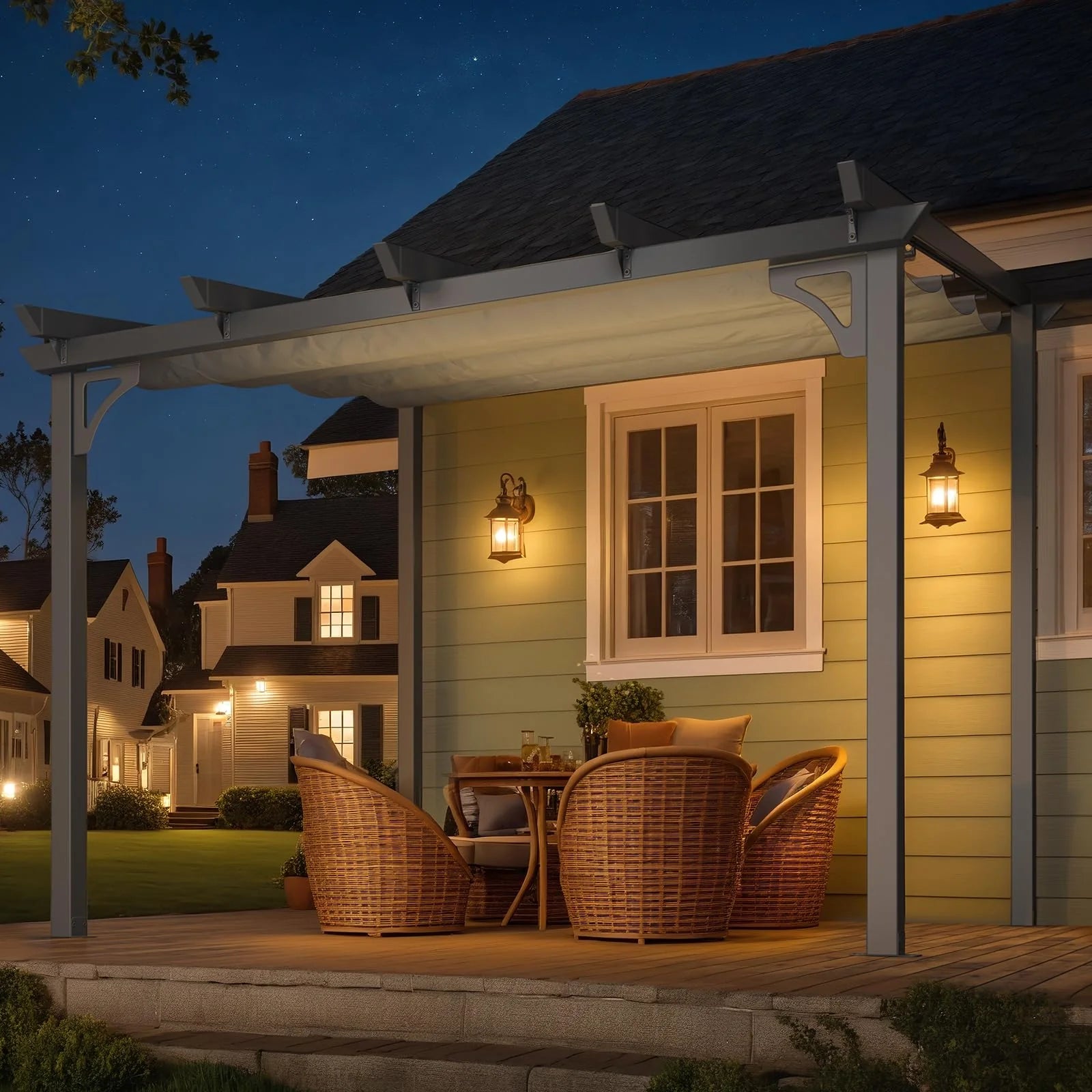 AECOJOY 10' x 8' Gazebo for Patio, Retractable Pergola with Adjustable Sun Shade Canopy Roof