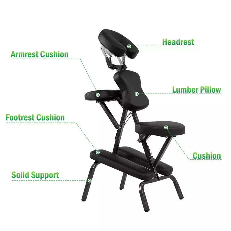 Portable Lightweight Massage Chair, PU Leather Tattoo Spa Chair with Thickened Sponge & Carrying Bag, Folding Travel Chair for Massage Therapy