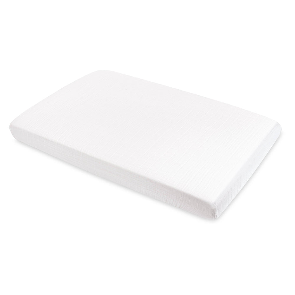 Babyletto Mini Crib Sheet in GOTS Certified Organic Muslin Cotton - White