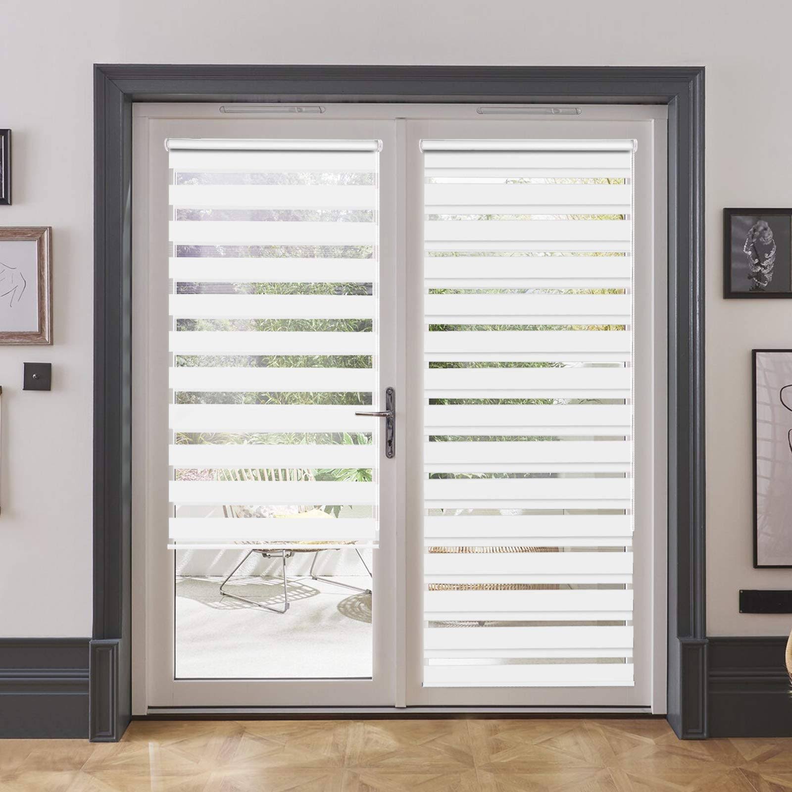 Luckup Horizontal Window Shade Blind Zebra Dual Roller Blinds Day and Night Blinds Curtainseasy to Install 23.6" x 90" White